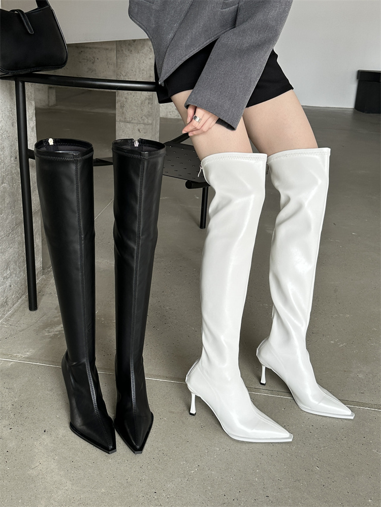 2023 Fall French Pointed Toe Over Knee High Boots for Women Stretch Slim High Heel Boots