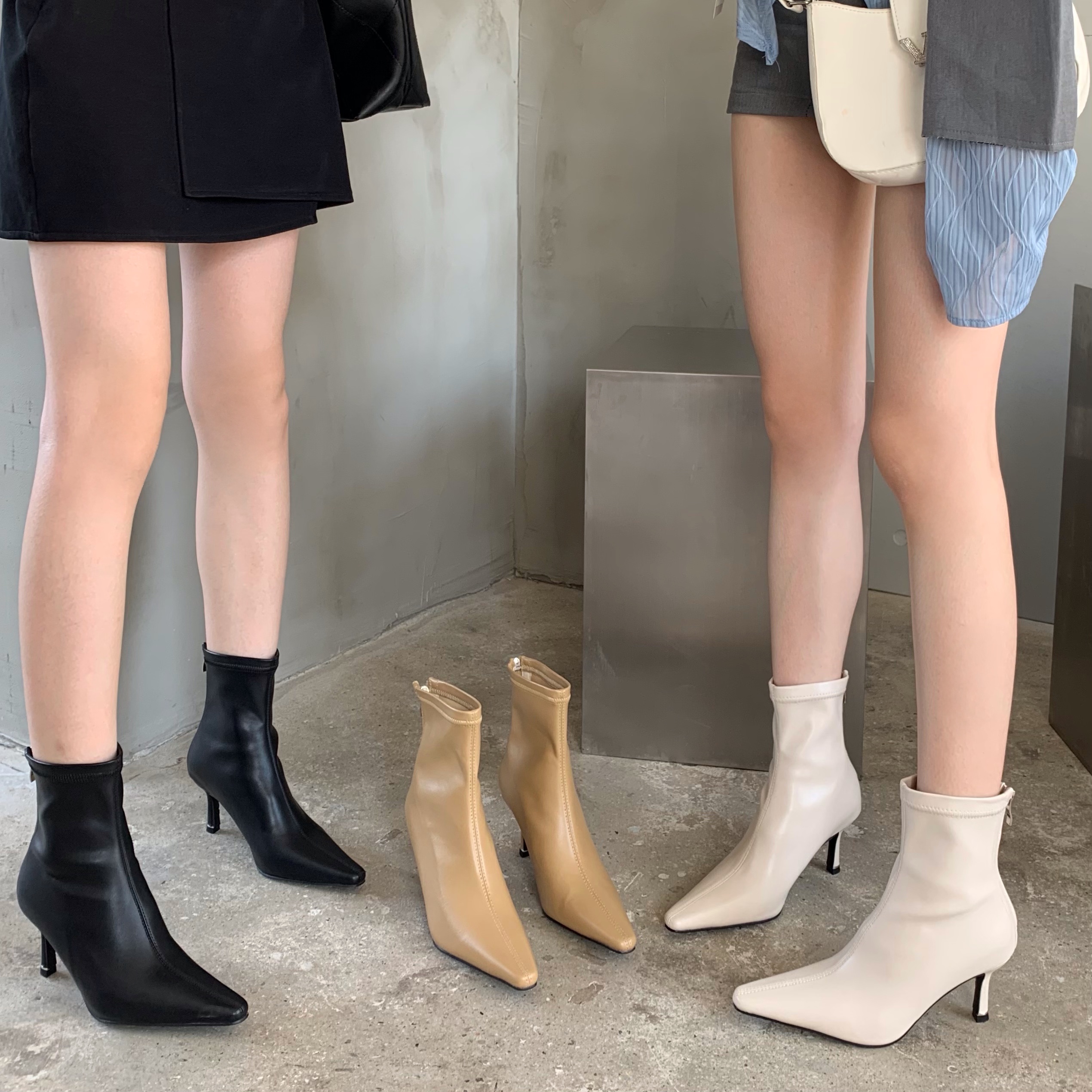 BUBUFLY 2023 New Fall Winter Slim Ankle Boots Pointed Toe Stiletto Heel Women Fashion Boots High Heel Soft Leather Office Work Boots
