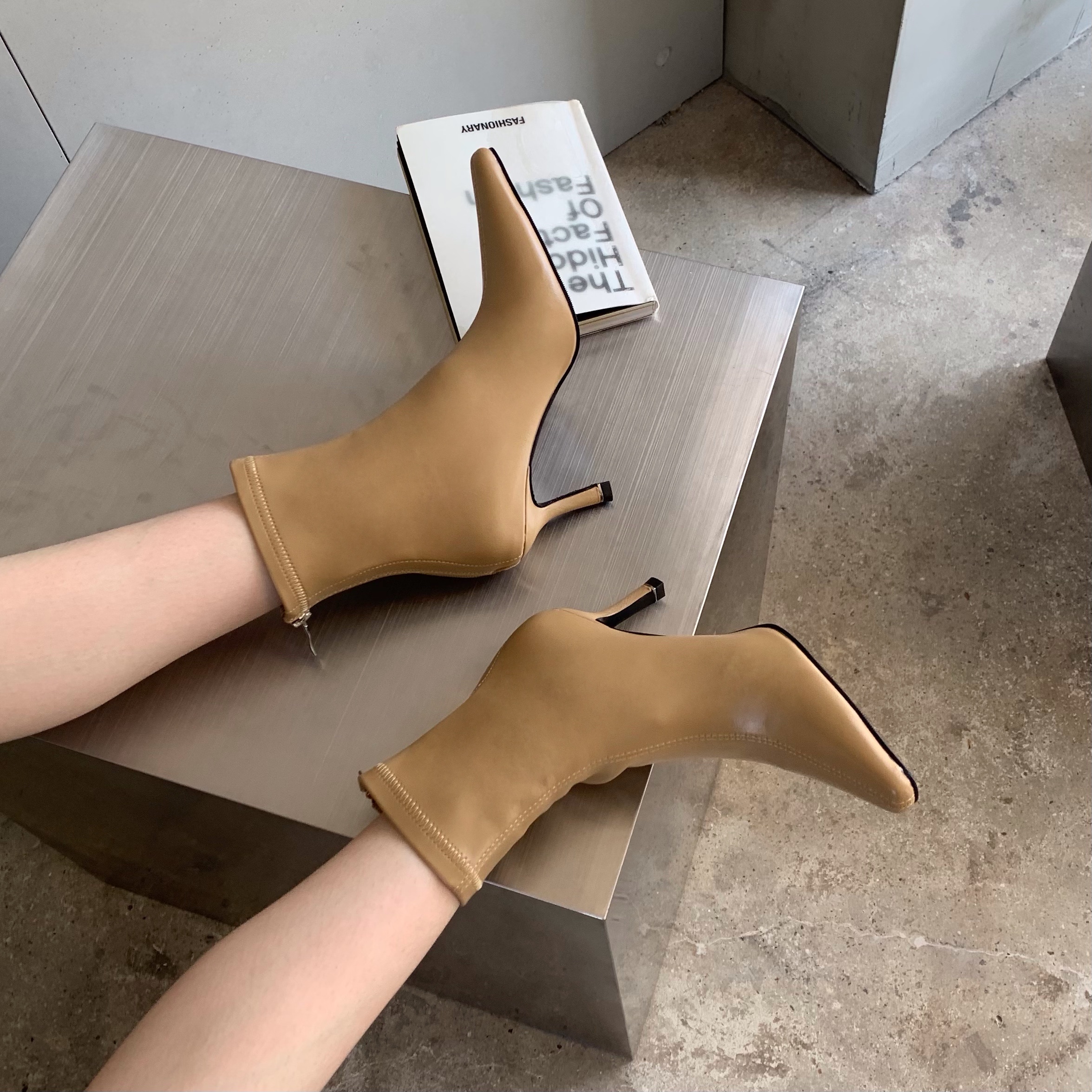 BUBUFLY 2023 New Fall Winter Slim Ankle Boots Pointed Toe Stiletto Heel Women Fashion Boots High Heel Soft Leather Office Work Boots - Image 2