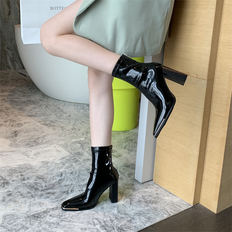 BUBUFLY Women's 5-8cm High Heel Knee High Boots 2023 New Patent Leather Riding Boots - Image 2
