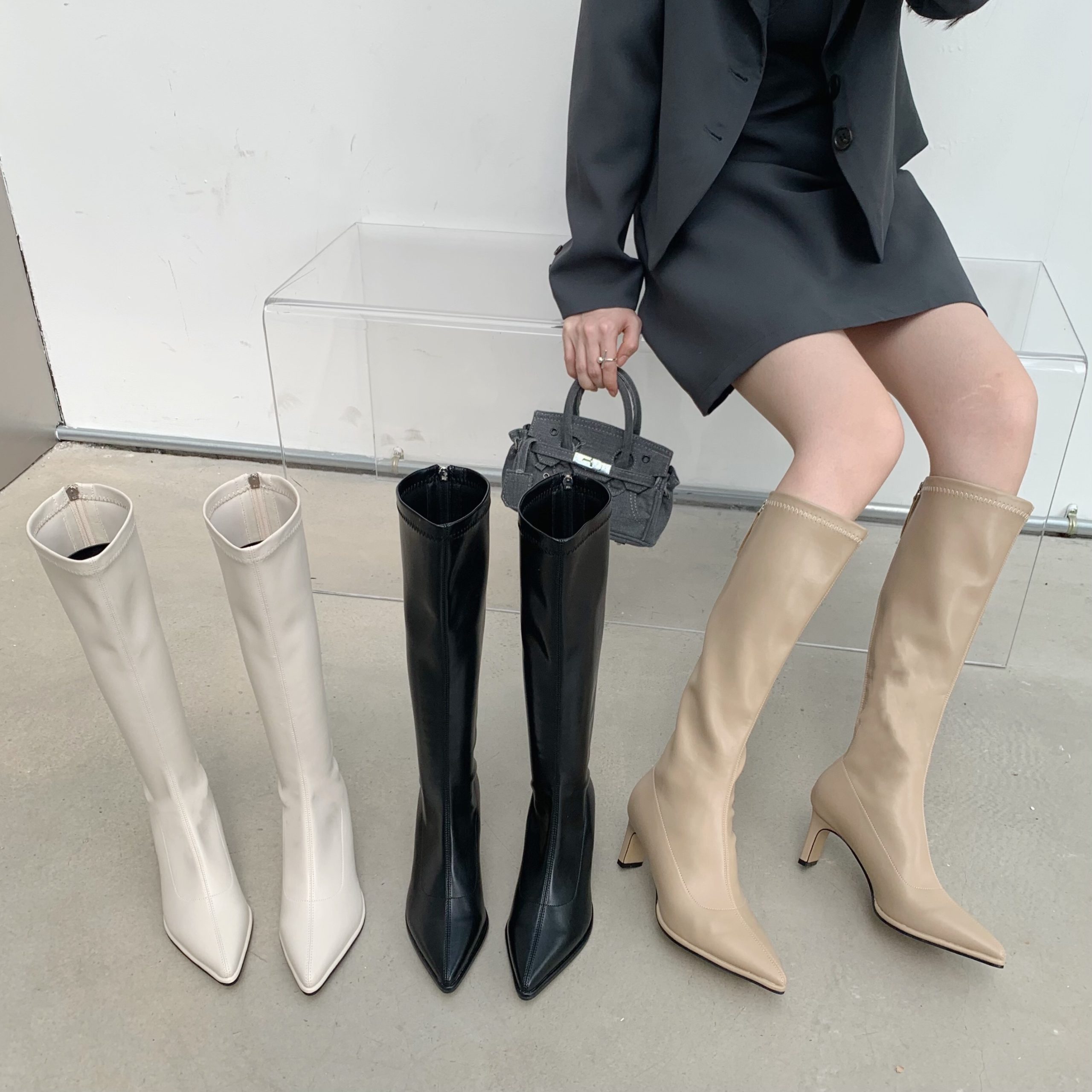 BUBUFLY Women's Pointed Toe High Heel Tall Riding Boots 2022 New Style