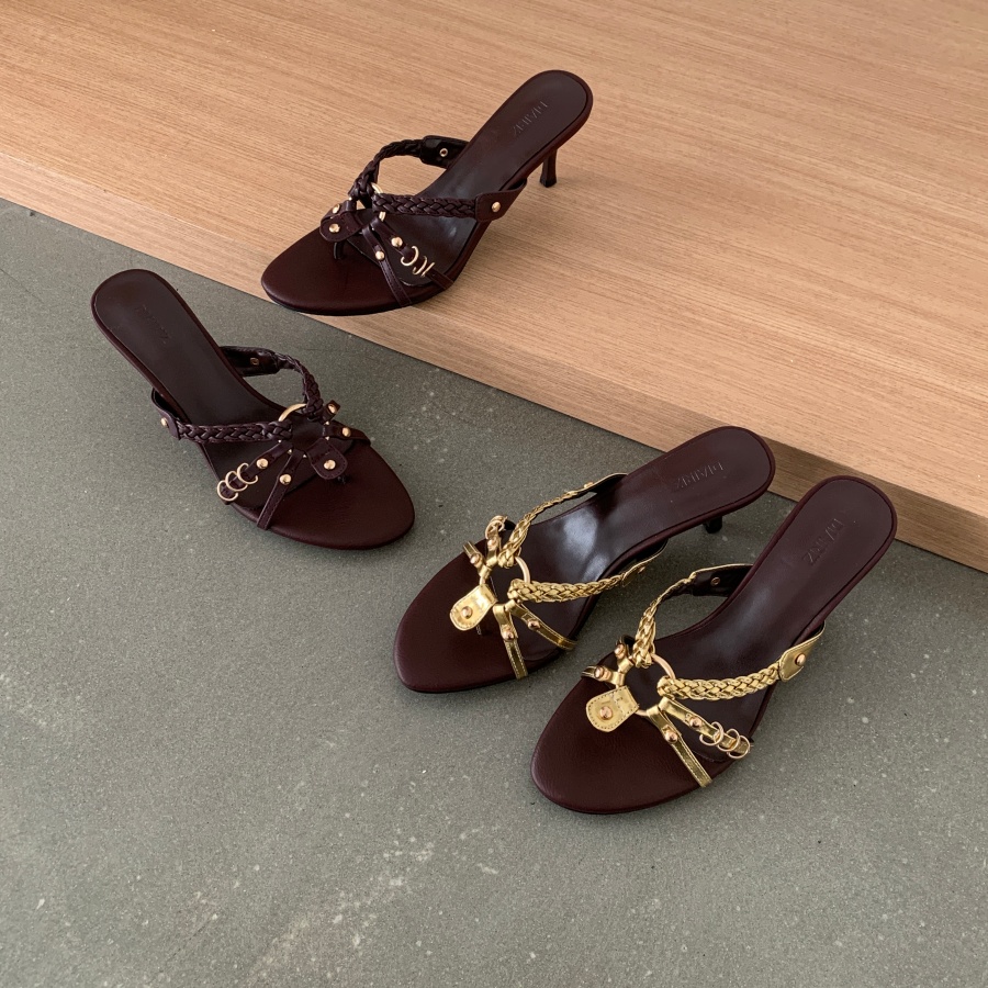 DIAIRIZ Retro Woven Hollow Buckle Sandals Women 2026 New Style Thin Heel Open Toe Slip On - Image 2