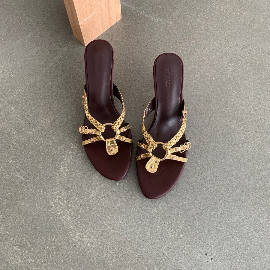 DIAIRIZ Retro Woven Hollow Buckle Sandals Women 2026 New Style Thin Heel Open Toe Slip On - Image 4