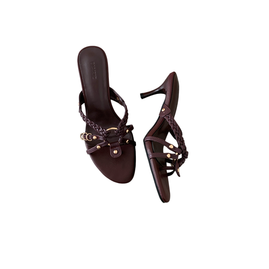 DIAIRIZ Retro Woven Hollow Buckle Sandals Women 2026 New Style Thin Heel Open Toe Slip On - Image 5
