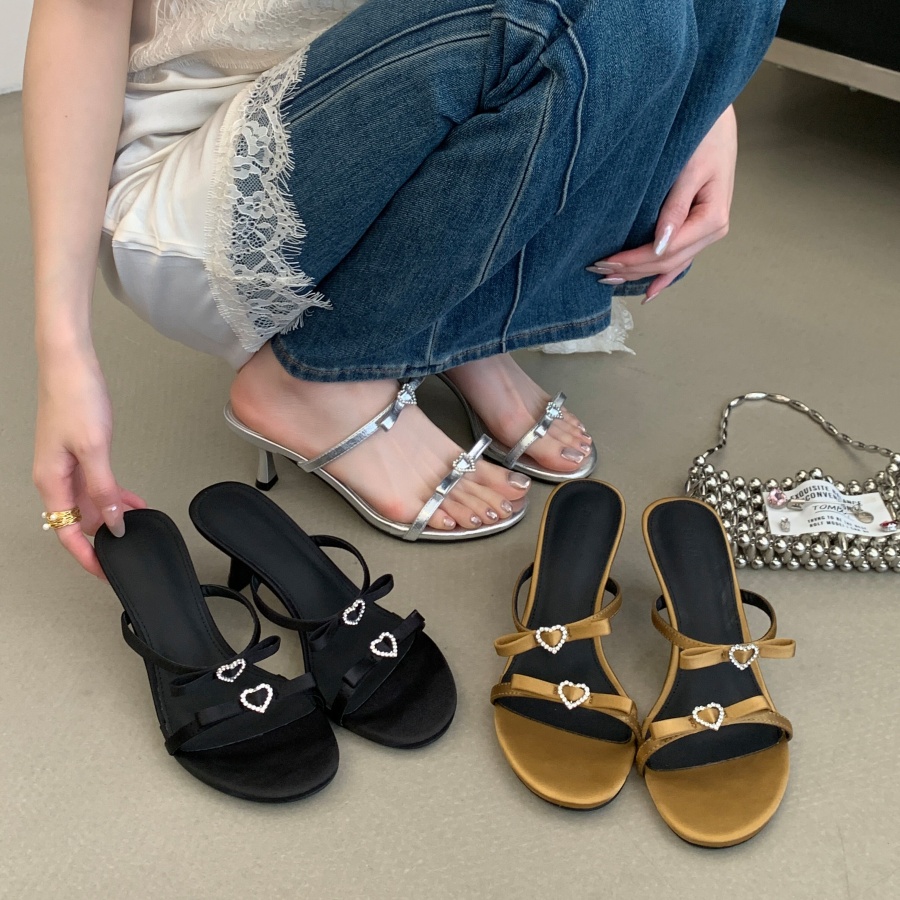 DIAIRIZ Women's High Heel Sandals Summer Butterfly Bow Thin Heel Strappy Slippers Black Silver Gold