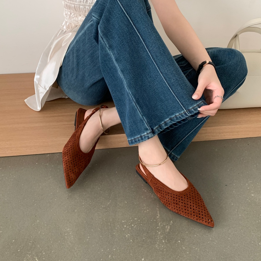 DIAIRIZ Women's Summer Flat Sandals - Pointed Toe Handwoven Hollow Out Low Heel Backless Shoes - Image 2