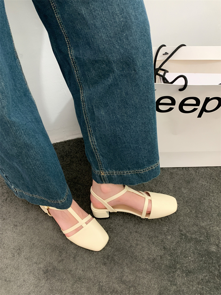 French Style Chunky Heel Mary Jane Shoes for Women 2024 Autumn New Open Toe Hollow Design Low Top Casual Shoes - Image 2