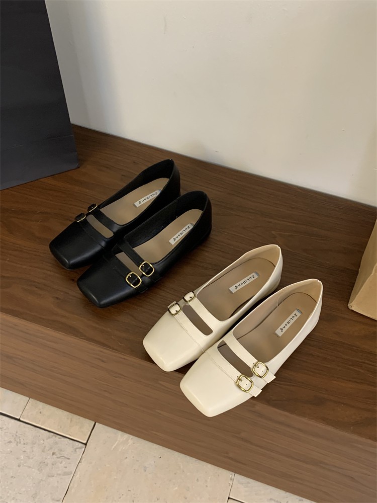 Korean Retro Square Toe Mary Jane Shoes for Women 2024 Spring Autumn New Style Simple Commuter Low Heel Shallow Mouth