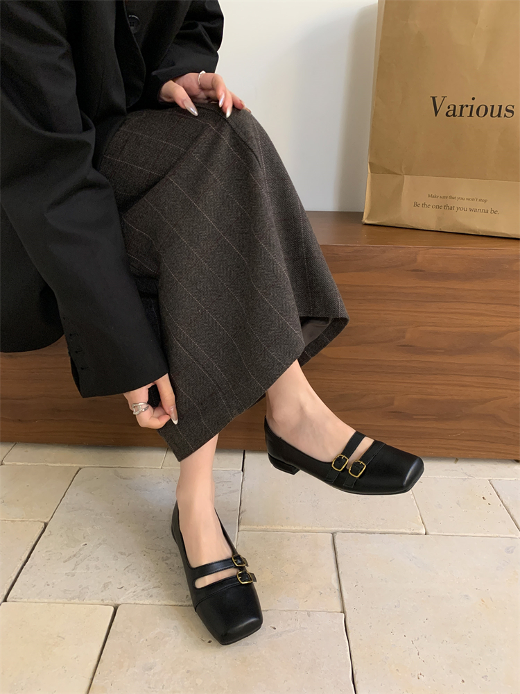 Korean Retro Square Toe Mary Jane Shoes for Women 2024 Spring Autumn New Style Simple Commuter Low Heel Shallow Mouth - Image 2