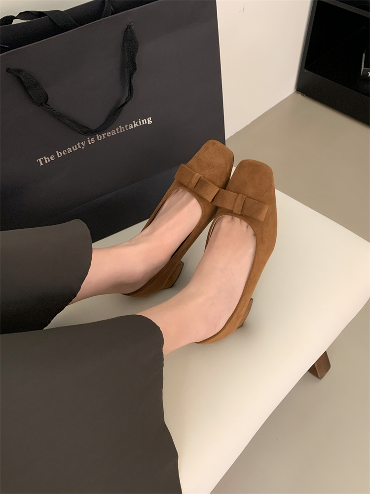 Retro Design Women's Flat Shoes 2024 Autumn New Square Toe Shallow Mouth Bowknot Chunky Heel Versatile Mary Jane Shoes - Image 4